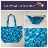 Large Tote Bag With Zip - Blue Butterflies Large Tote Bag With Zip - Blue Butterflies